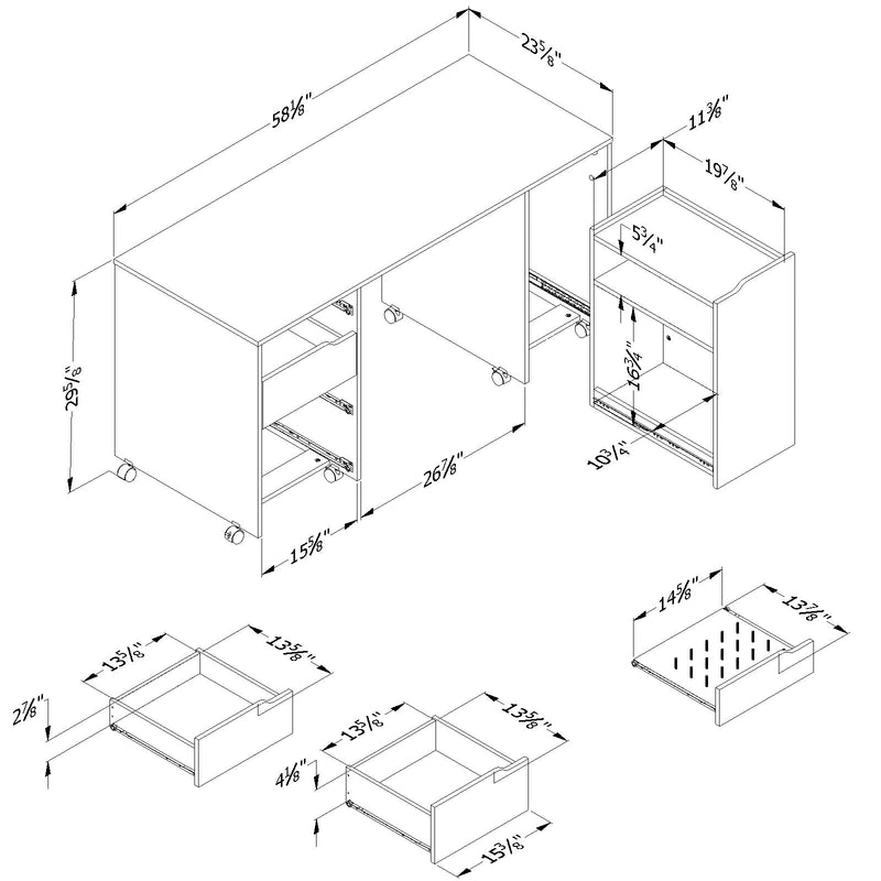 Table de couture sur roulettes Crea - Blanc solide