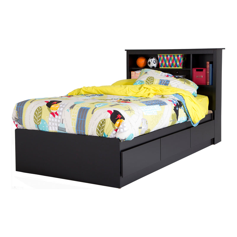 Ensemble lit matelot avec tête de lit bibliothèque simple 39" Vito - Noir solide