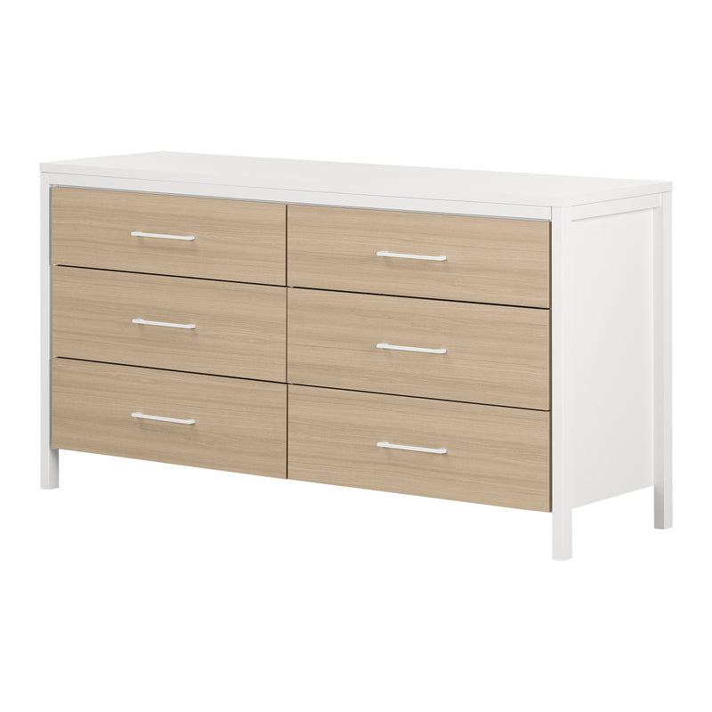 Bureau double 6 tiroirs Munich - Blanc et Orme naturel