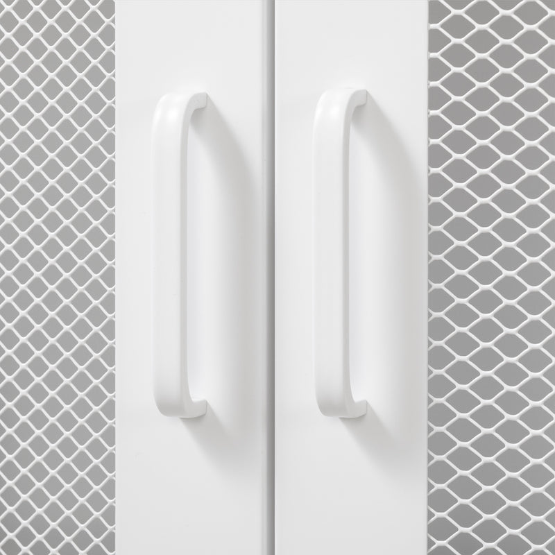 Meuble de rangement avec portes grillagées en métal Cre-Blanc solide
