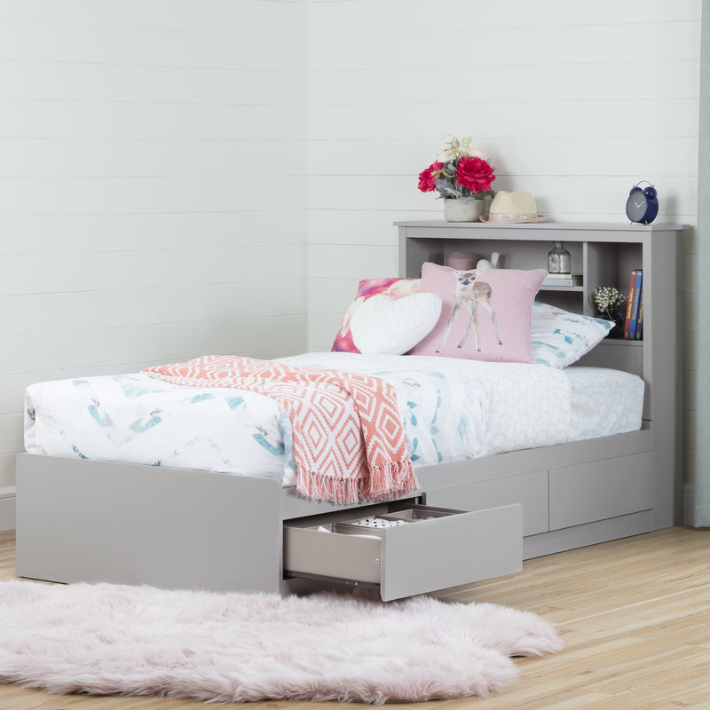 Tête de lit bibliothèque simple 39" Vito-Gris clair