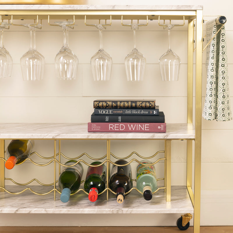 Bar Cart Maliza Faux Marble and Gold 12804 South Shore