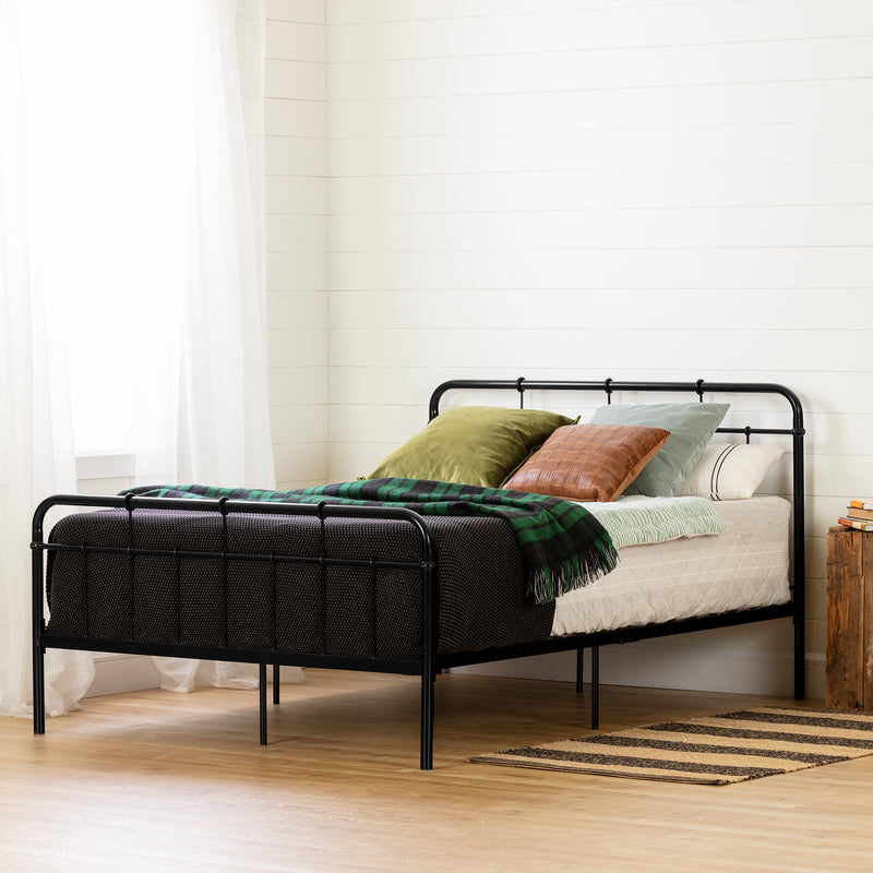Complete Platform Bed with Metal Foot and Headboard, Double Hankel Size - Black