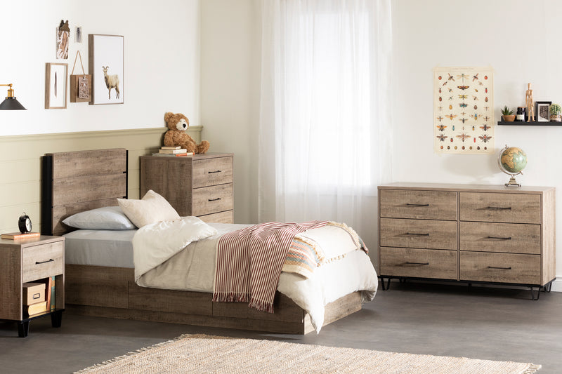 Ensemble lit matelot 3 tiroirs et tête de lit simple 39" Arlen - Chêne vieilli