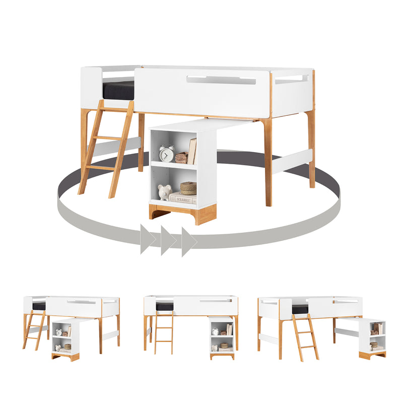 Lit mezzanine avec bureau simple 39" Bebble-Blanc et Naturel