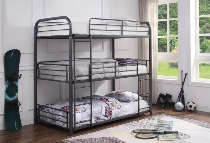 3-Bed Metal Bunk Bed - Black