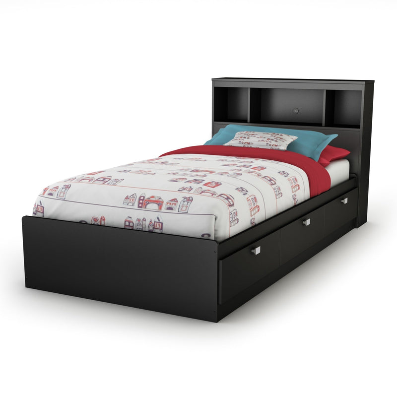 Ensemble lit matelot et tête de lit bibliothèque simple 39" Spark - Noir solide