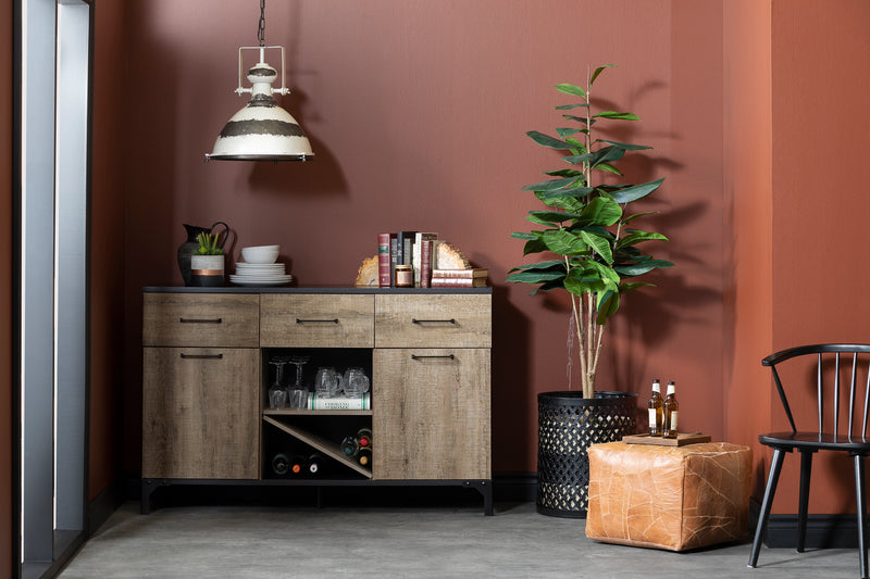 Buffet with Wine Storage  Valet Weathered Oak and Ebony 10710