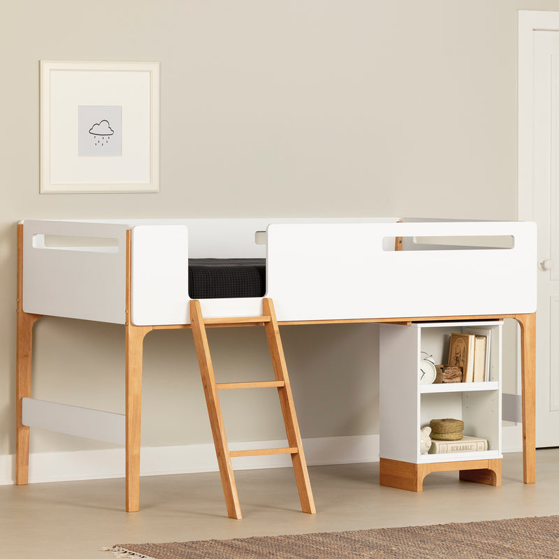 Lit mezzanine avec bureau simple 39" Bebble-Blanc et Naturel