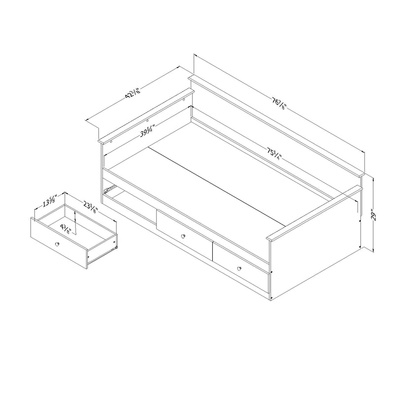 Lit de jour avec rangement simple 39" Tassio - Chêne vieilli