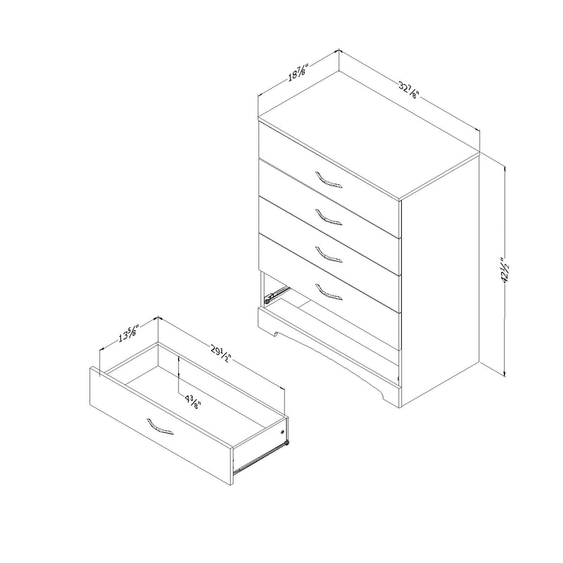 Commode 5 tiroirs Step One - Blanc solide