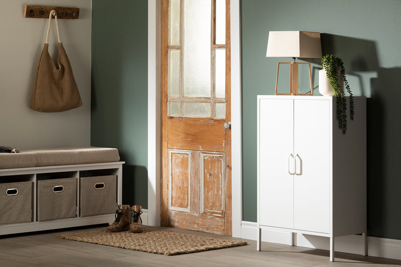 Meuble de rangement avec 2 portes en métal Crea-Blanc solide