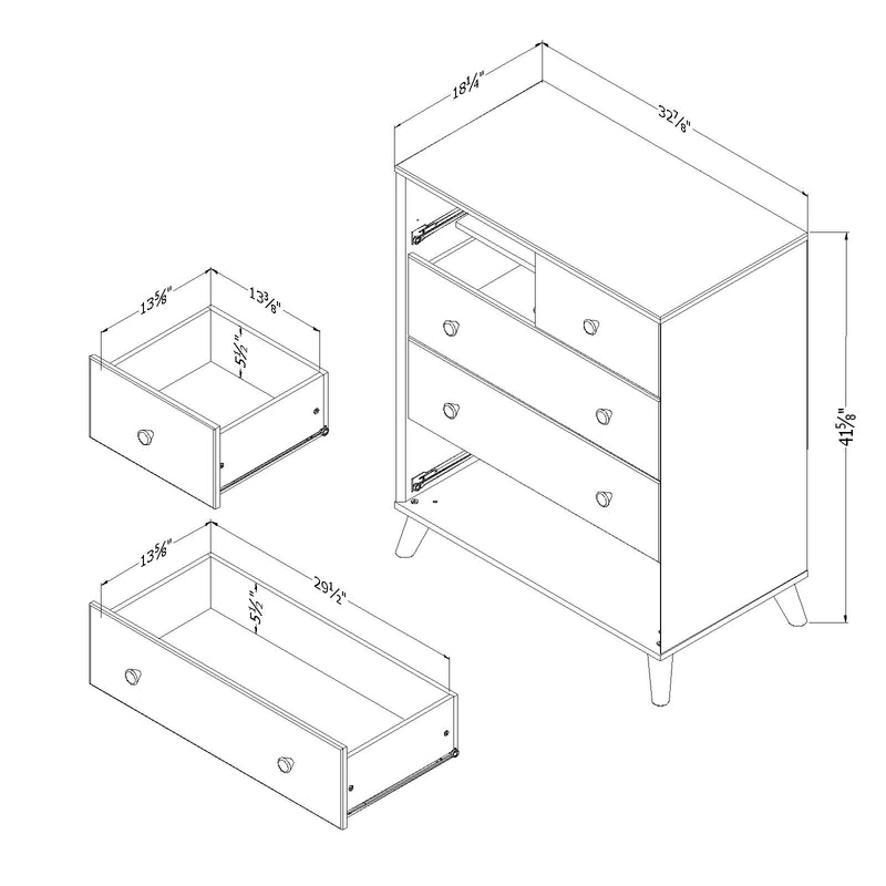 Commode 5 tiroirs Yodi -Orme naturel et Blanc