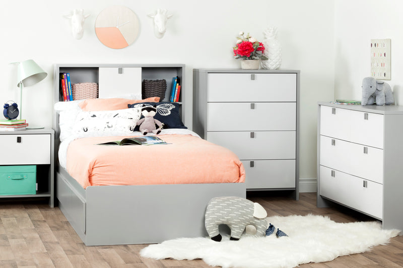 6-Drawer Double Dresser  Cookie Soft Gray and Pure White 10276