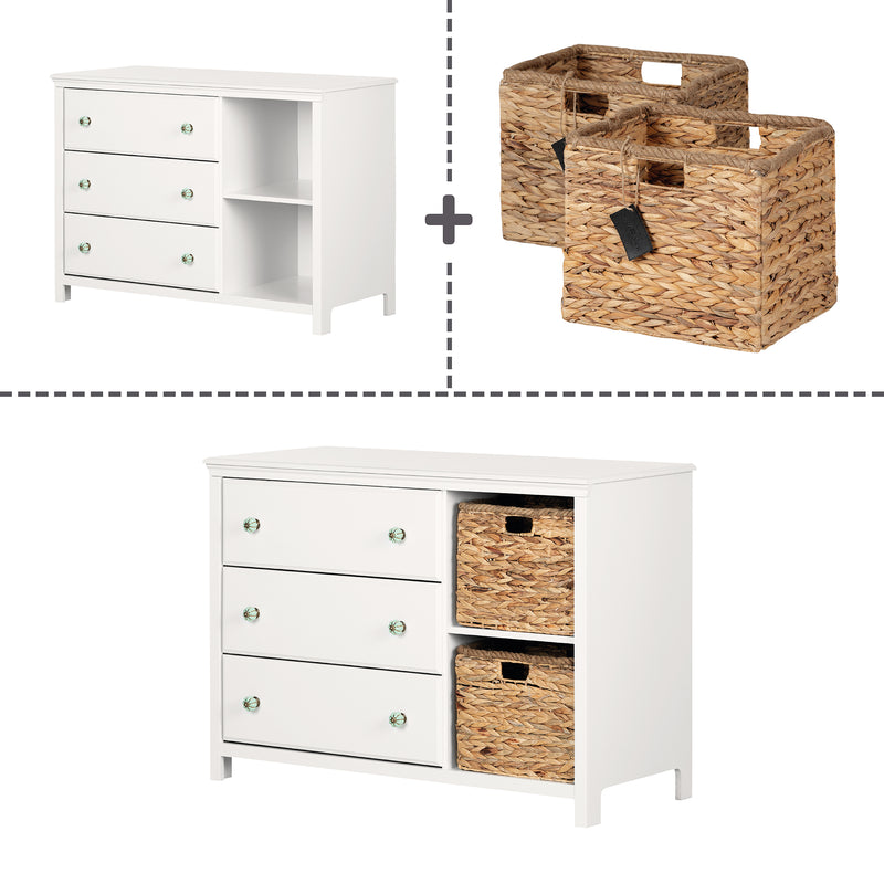 Commode 3 tiroirs avec paniers Balka - Blanc solide