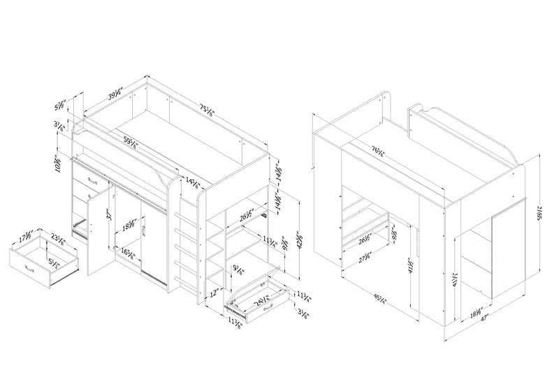 Ulysses loft bed with desk - Blueberry