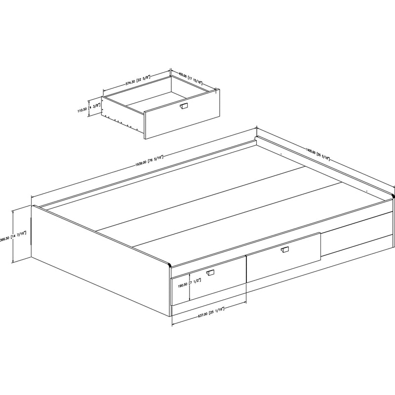 Lit matelot avec 4 tiroirs 54" Spark -- Blanc solide