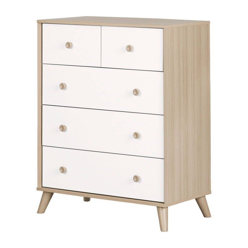 Commode 5 tiroirs Yodi -Orme naturel et Blanc