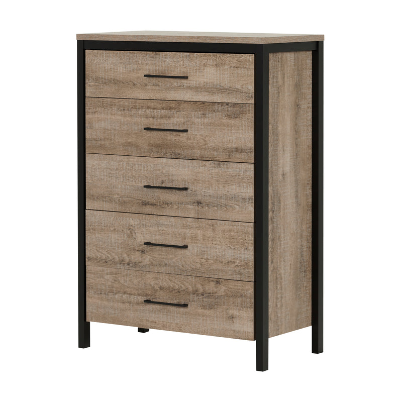 Commode 5 tiroirs Munich - Chêne vieilli et Noir mat