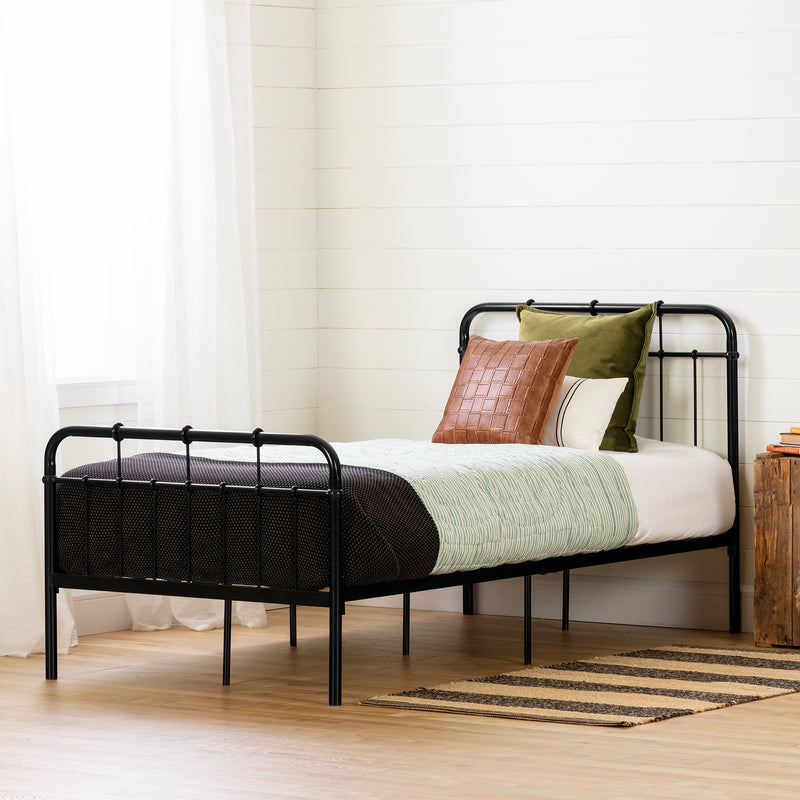 Hankel Twin Size Full Metal Platform Bed with Foot and Headboard - Black