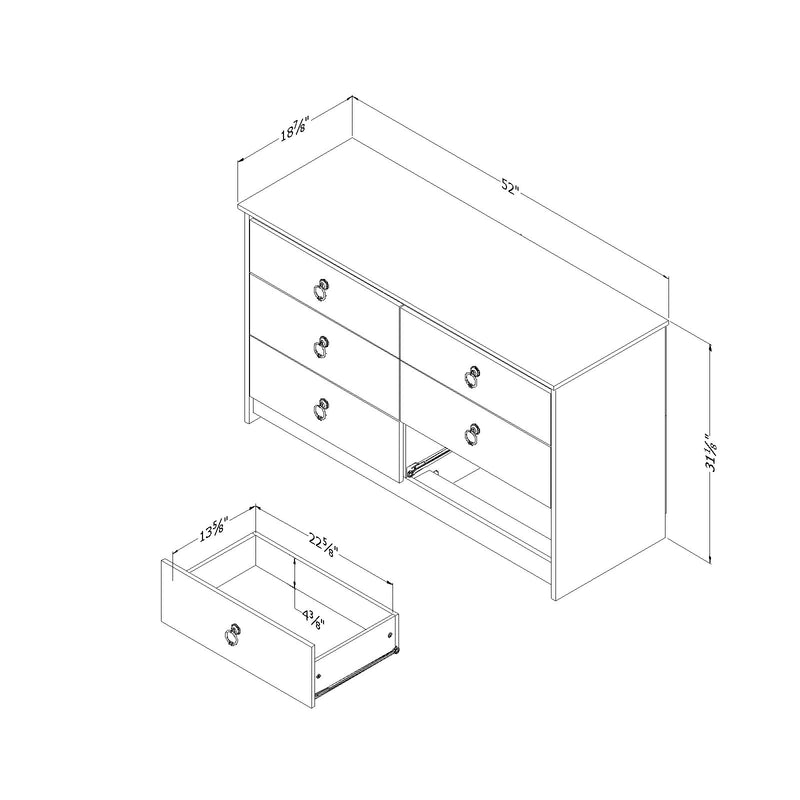 6-Drawer Double Dresser  Plenny White Wash and Weathered Oak 12235