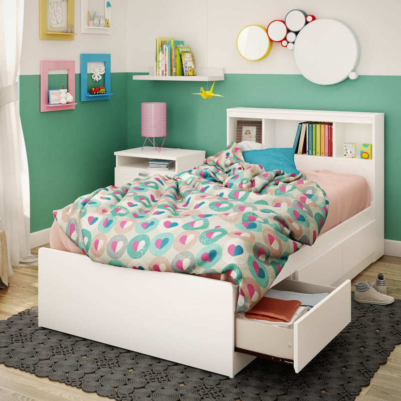 Reevo - Mates Bed Set with 39" Bookcase Headboard -- Pure White