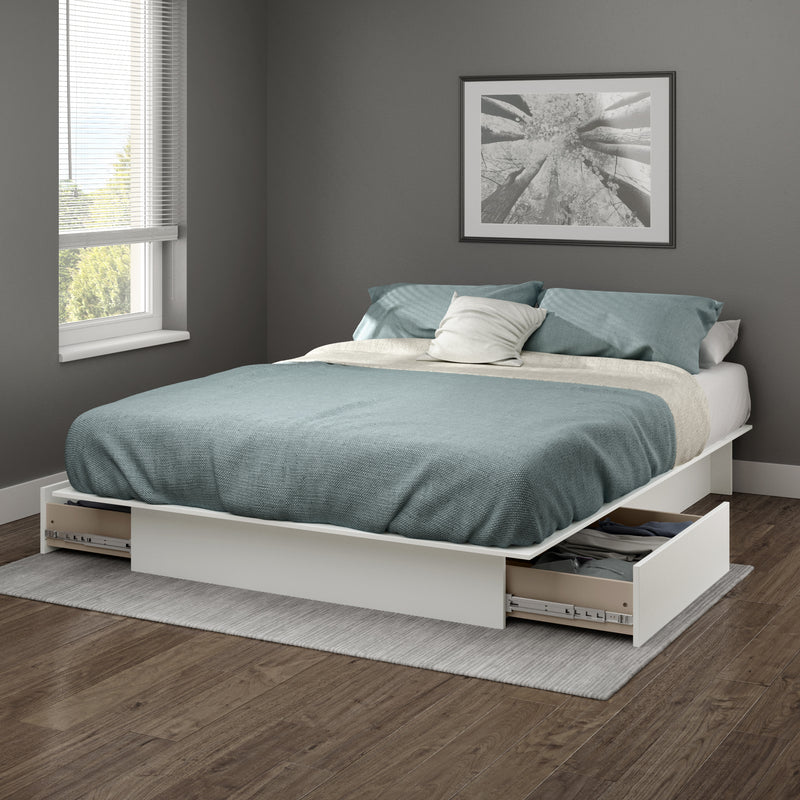 Gramercy Double / Queen Platform Bed with Drawers - White