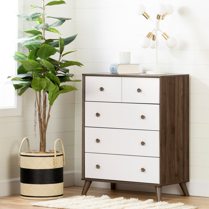 Yodi - Chest of 5 drawers -- Natural Walnut and White