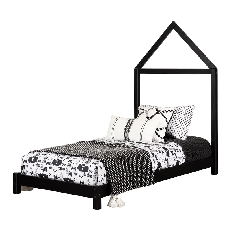 Lit avec tête de lit maison simple 39" Sweedi - Noir mat