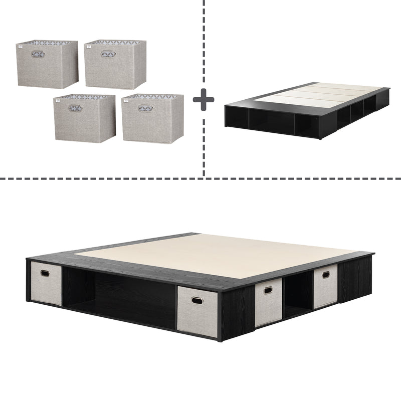 Lit plateforme avec paniers king 78" Flexible - Chêne noir
