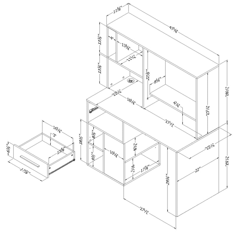 Bureau de travail pour ordinateur Annexe - Chêne gris