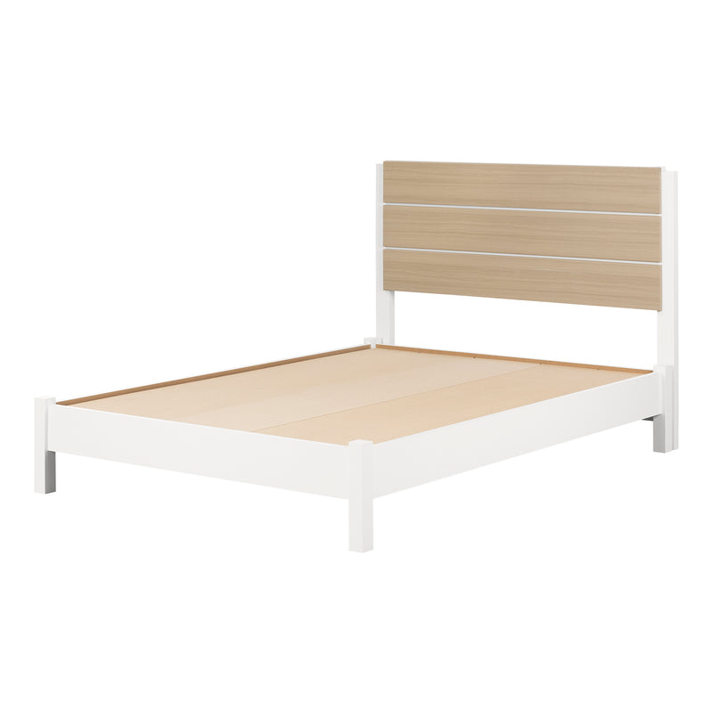 Lit plateforme complet avec tête de lit double 54" Munich - Blanc et Orme naturel