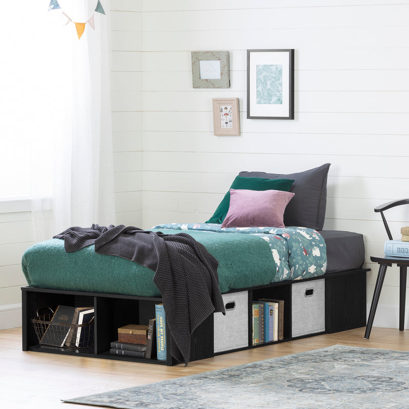 Lit plateforme 39" avec paniers Flexible - Chêne noir