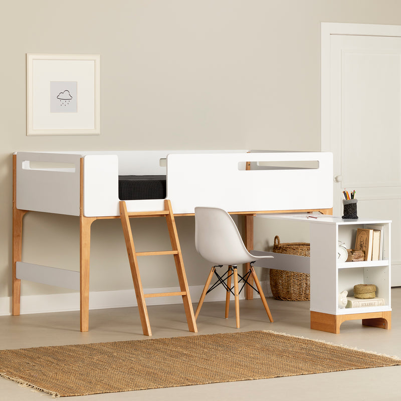 Lit mezzanine avec bureau simple 39" Bebble-Blanc et Naturel