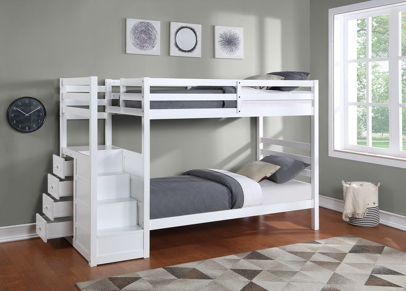 New - Convertible bunk bed 39"/39" with stairs - White