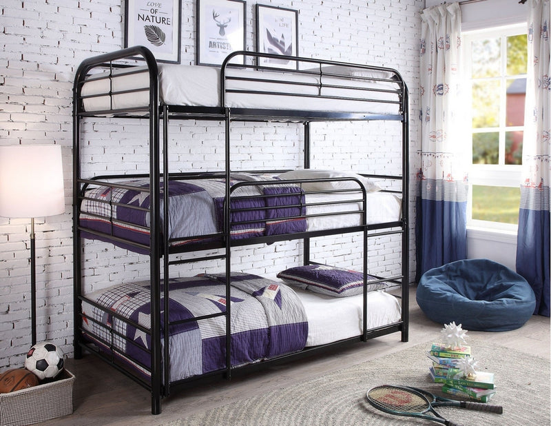 3-Bed Metal Bunk Bed - Black