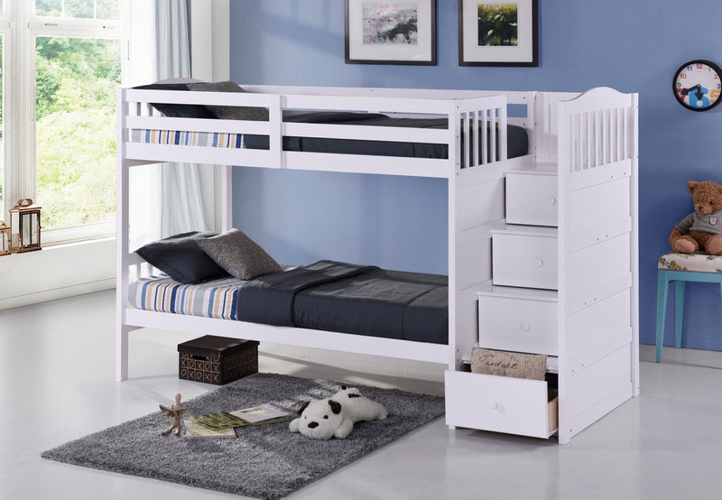 New - Convertible bunk bed 39"/39" with stairs - White