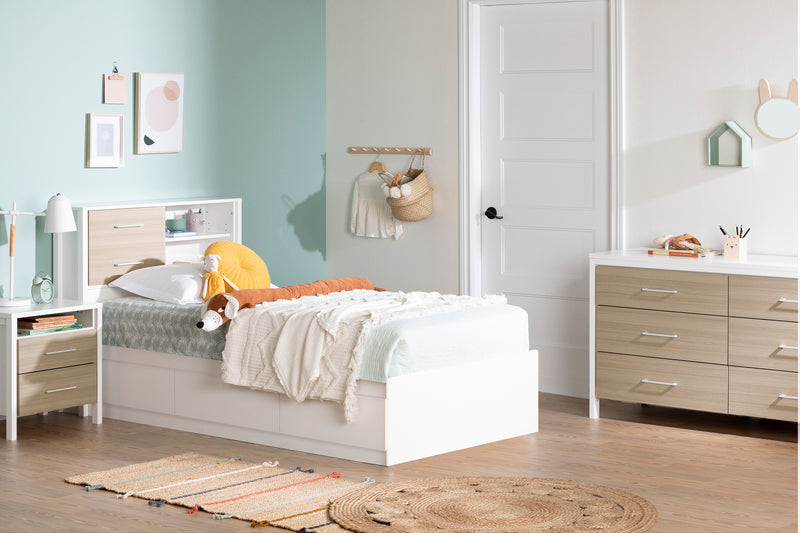 Bureau double 6 tiroirs Munich - Blanc et Orme naturel
