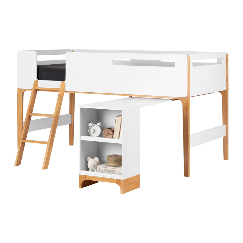 Lit mezzanine avec bureau simple 39" Bebble-Blanc et Naturel