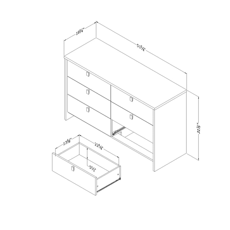 6-Drawer Double Dresser  Cookie Soft Gray and Pure White 10276