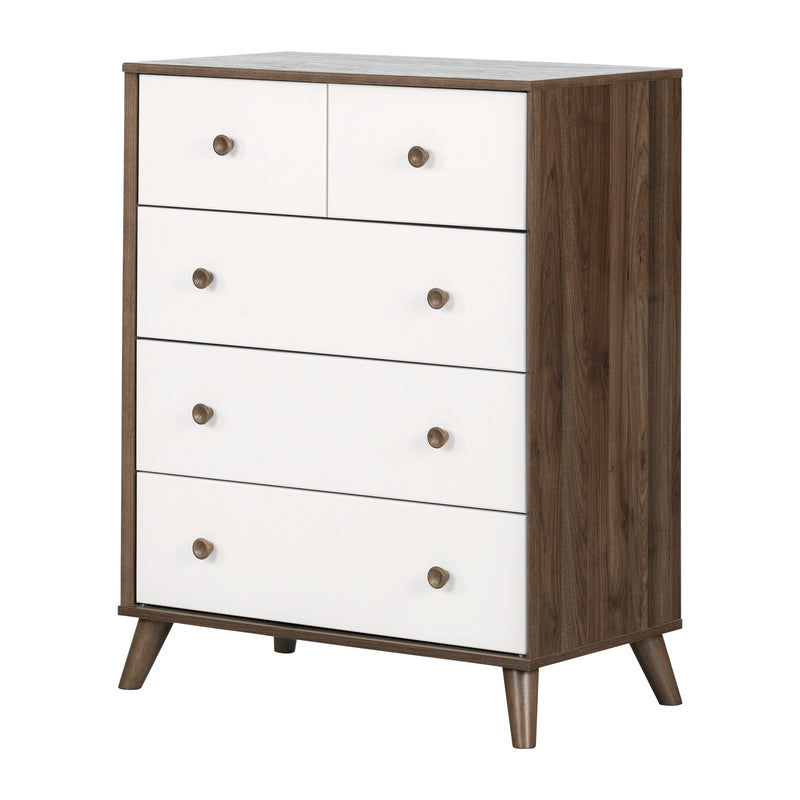 Yodi - Chest of 5 drawers -- Natural Walnut and White