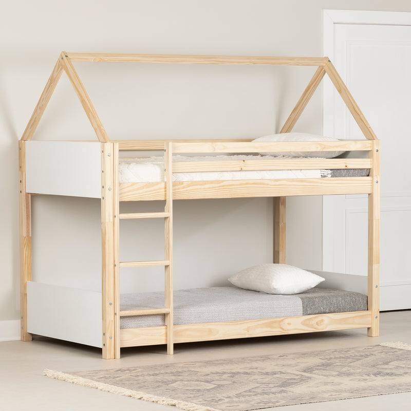Sweedi - House bunk beds 39'' / 39" - White and Natural