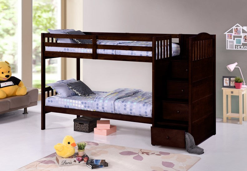 Bunk bed with storage steps 39 "/ 39" - Espresso