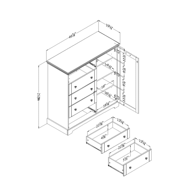 Commode à porte 5 tiroirs Avilla - Chêne hivernal