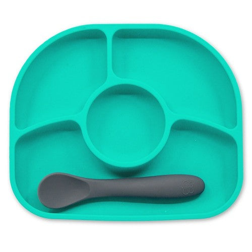Yümi - Plate with suction cup and spoon - Aqua
