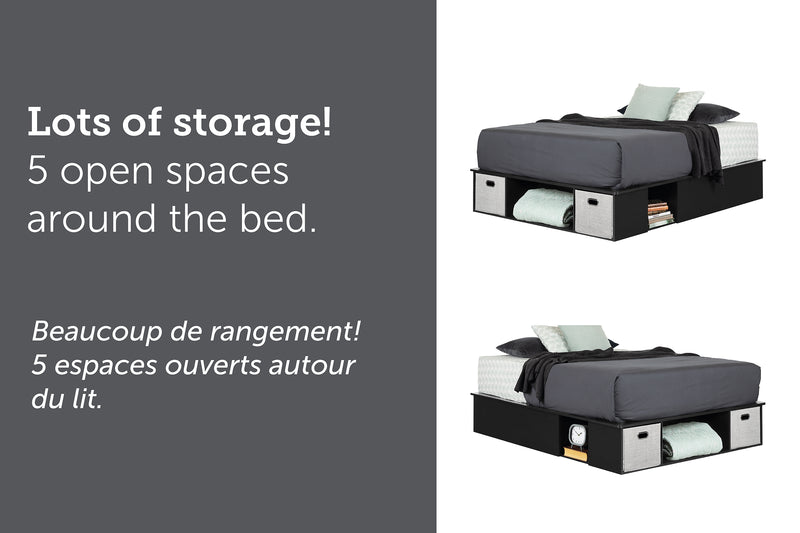Lit avec rangement queen 60" Vito - Noir solide
