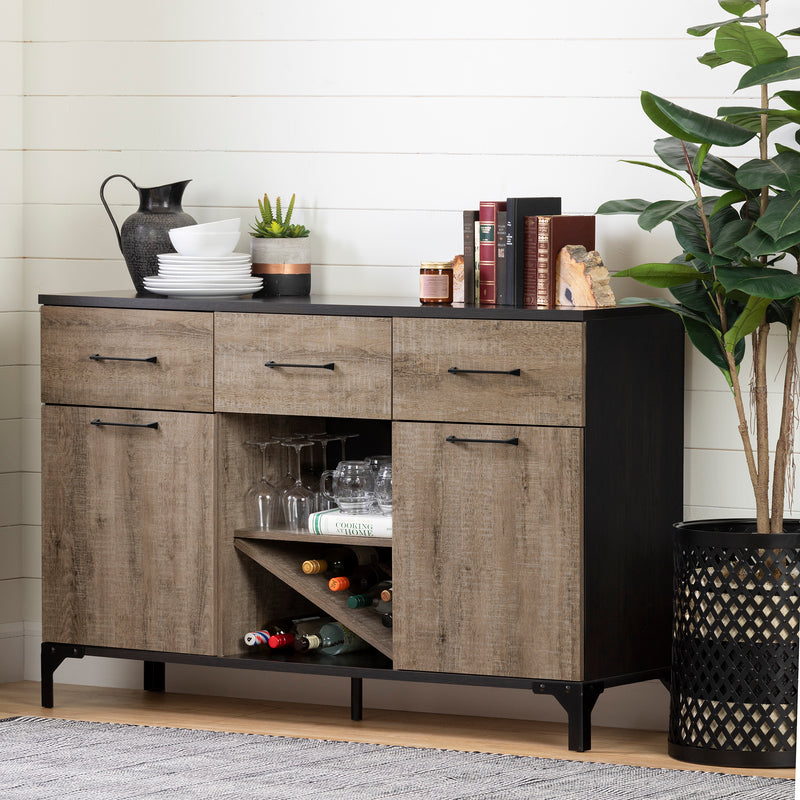 Buffet with Wine Storage  Valet Weathered Oak and Ebony 10710