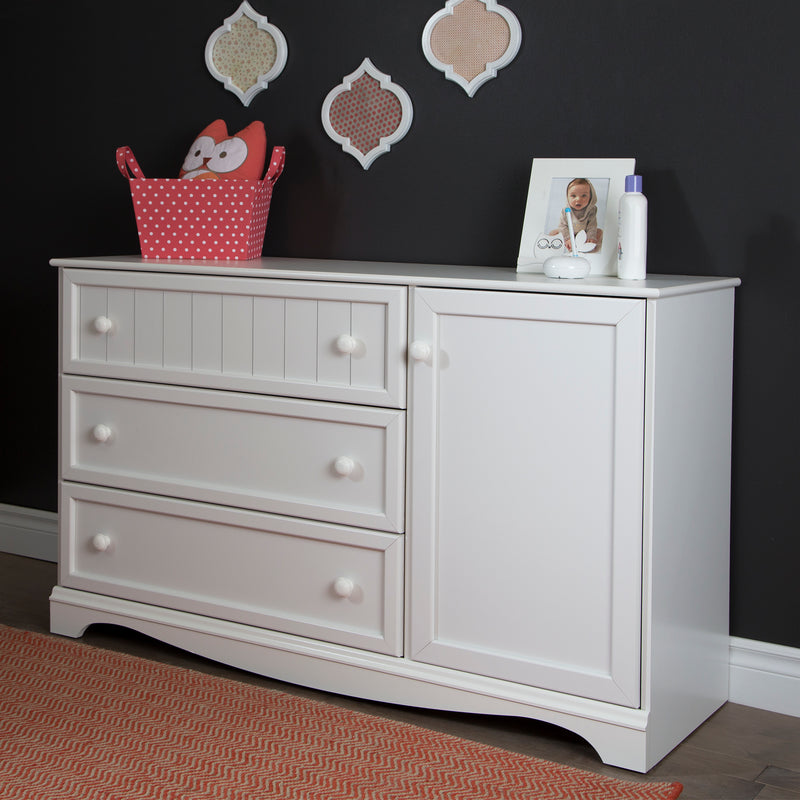 Commode 3 tiroirs avec porte Savannah - Blanc solide