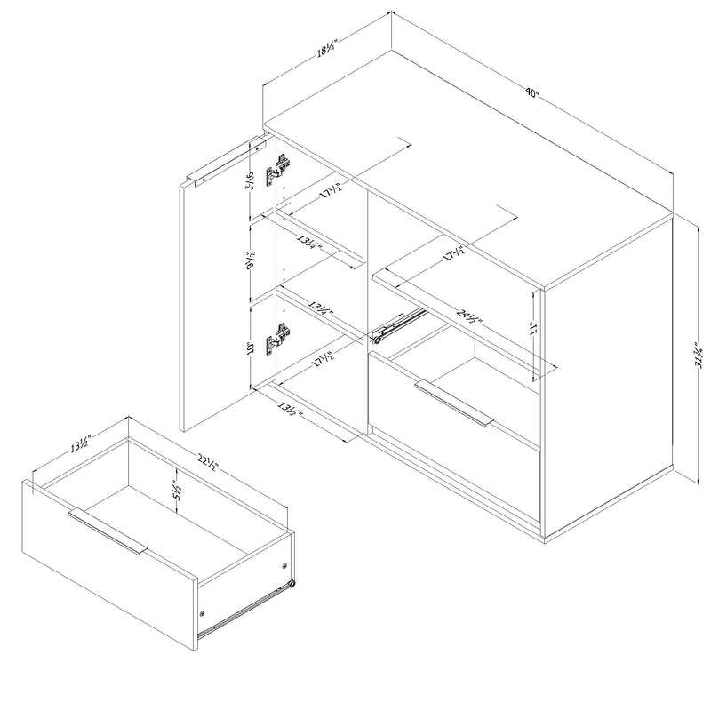 Commode à porte 2 tiroirs Hourra - Chêne gris