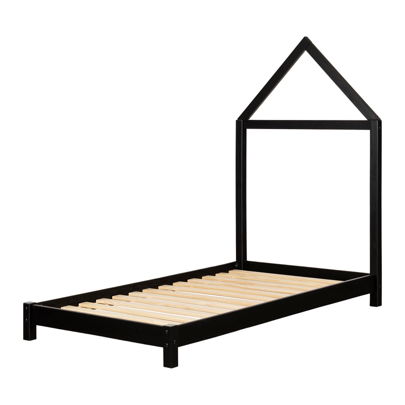 Lit avec tête de lit maison simple 39" Sweedi - Noir mat